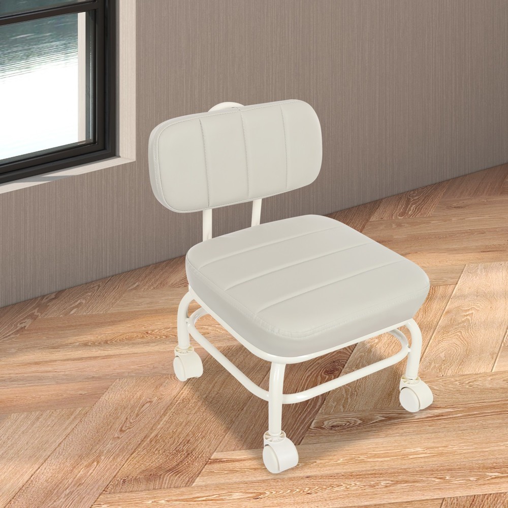 Low Rolling Stool, Roller Seat with Universal Swivel Caster Wheels & Backrest