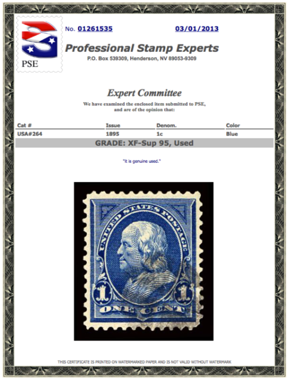 #264 Used PSE Graded 95, PSE Cert # 01261535