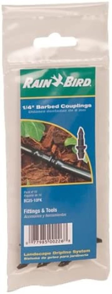 Rain Bird BC25/10PS Drip Irrigation Universal 1/4" Barbed Coupling Fitting, 1/4"
