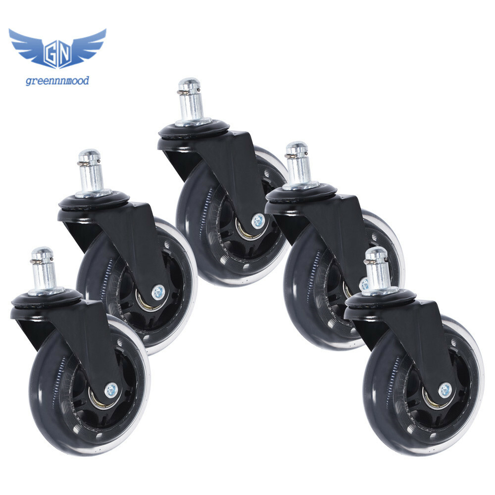 5PC 3 inch Heavy Duty Office Chair Caster Rubber Swivel Wheels Replacement Set
