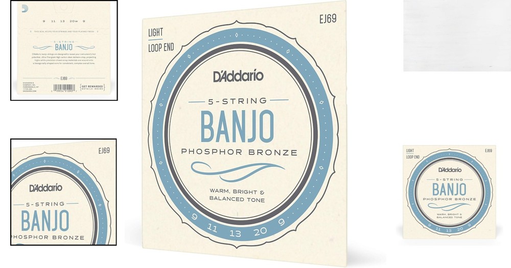 5-String Phosphor Bronze Banjo Strings - Light Gauge 9-20 for Authentic Tone