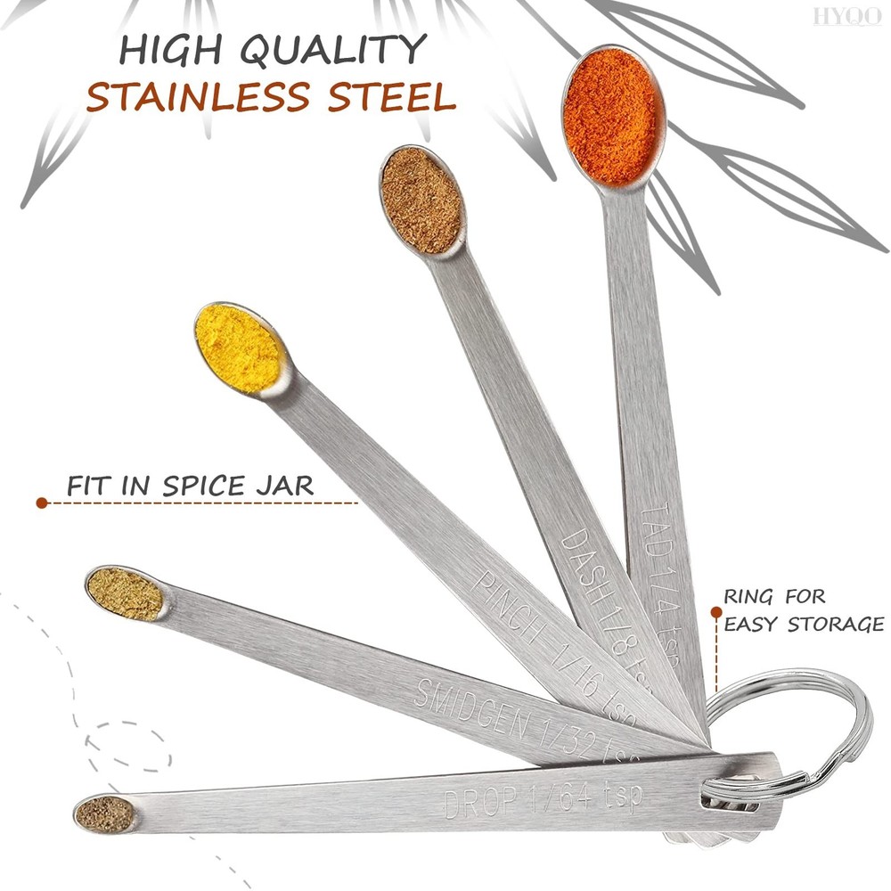 5 Pcs Mini Measuring Spoons Set - Stackable Design, 1/4, 1/8, 1/16, 1/32, 1/6...