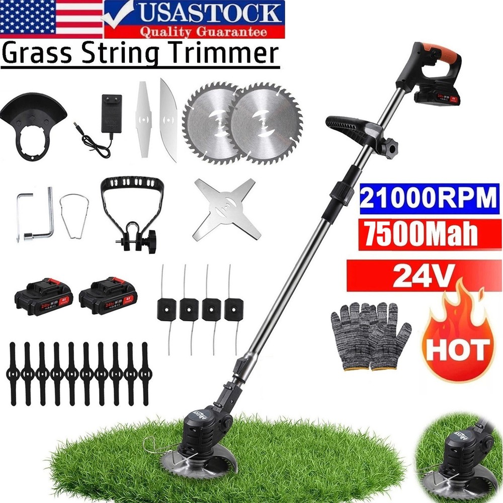 Cordless String Trimmer, Edger WeedWhacker Grass Eater Lawn Cutter w/2* Battery