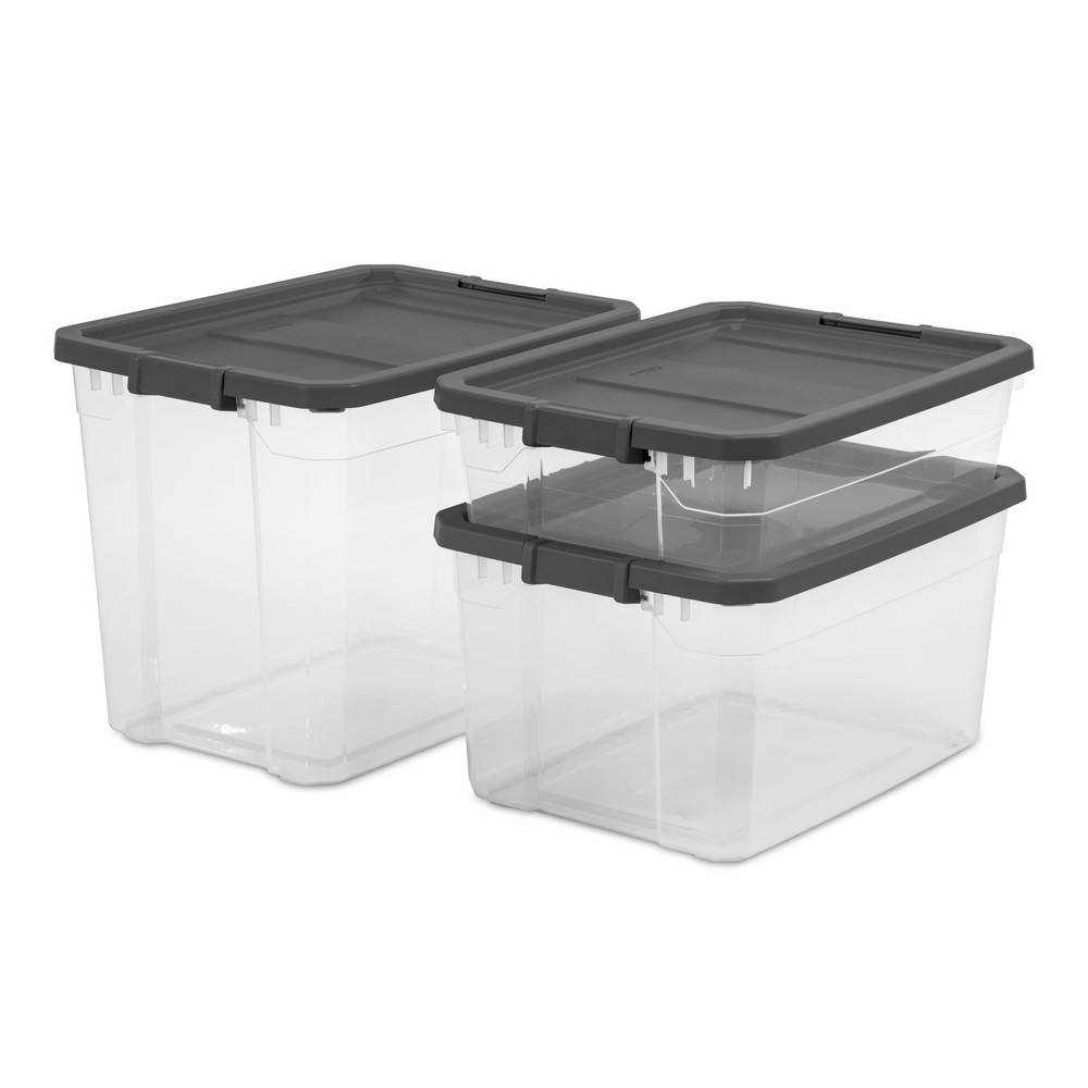 76 Quart Stacker Box, Durable Clear Plastic Bin with Lid, Dark Gray