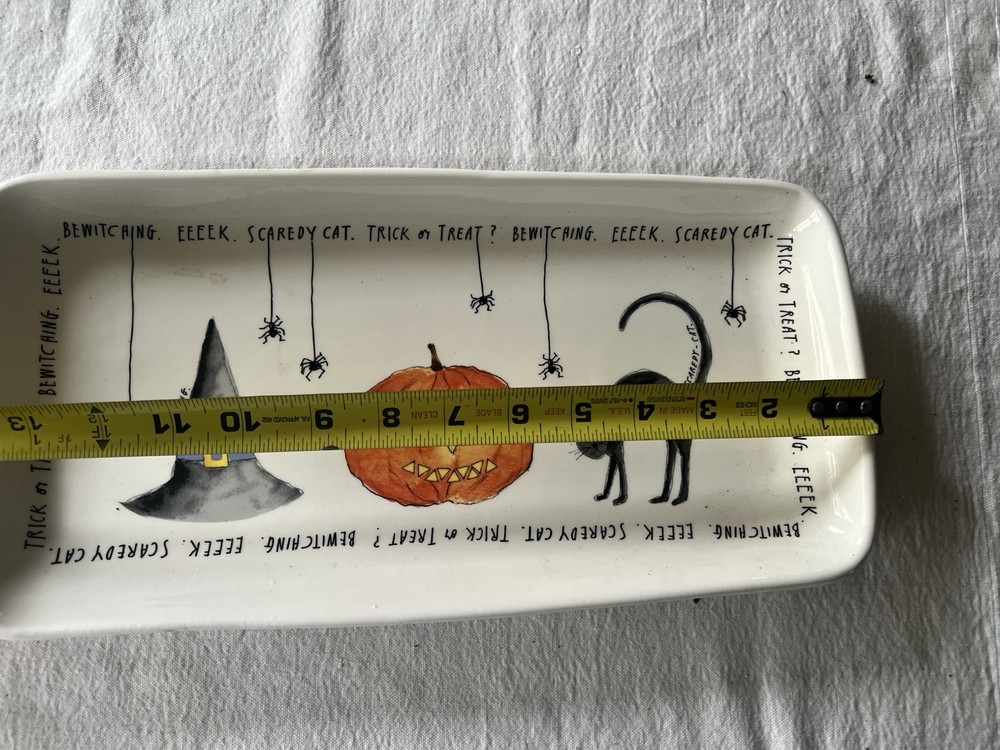 Rae Dunn Magenta Ceramic Rectangular Whimsical Halloween Platter Dish