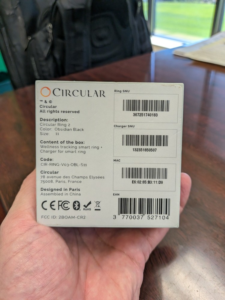 Circular Ring 2 - Obsidian Black - Size 11 - Smart Ring