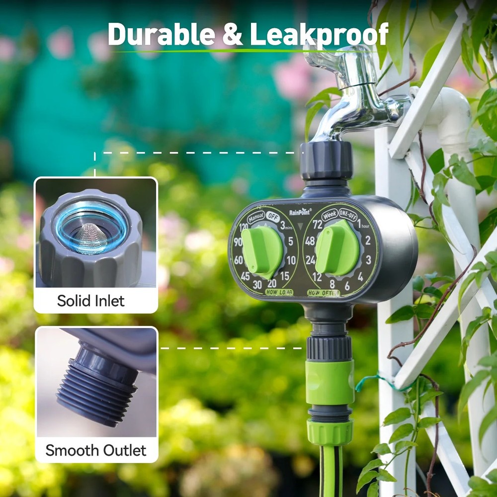 RainPoint Automatic Dual-Knob Programmable Hose Sprinkler Timer, Weatherproof,