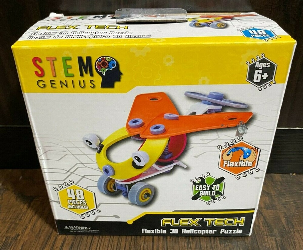 STEM GENIUS FLEX TECH FLEXIBLE 3D HELICOPTER PUZZLE 48 PIECE SET NEW! 