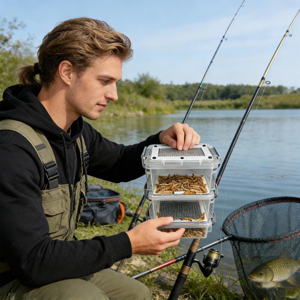 Mealworm Breeding Kit 3-Layer Silkworm Feeder Bin Corn Worm Breeder
