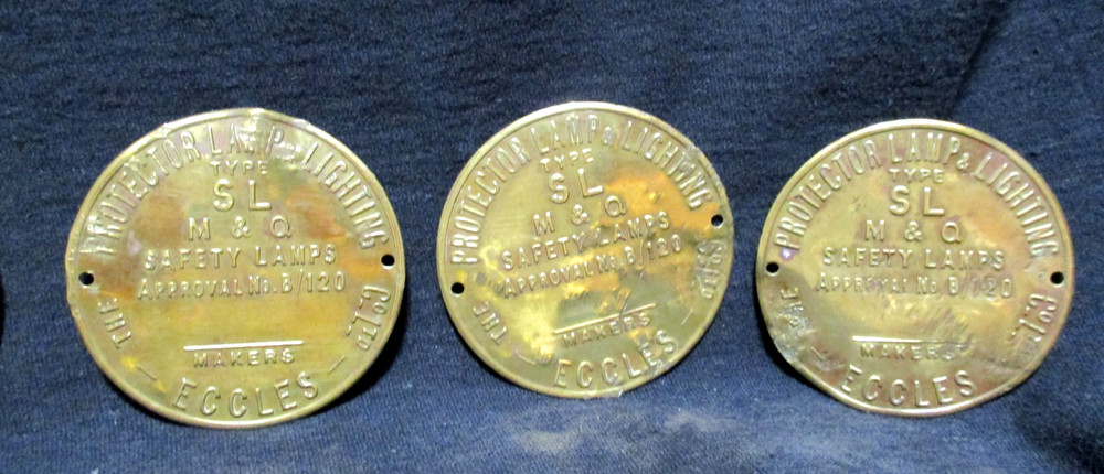 6 Rare Vintage Mining Protector Lamp Brass Makers Plates