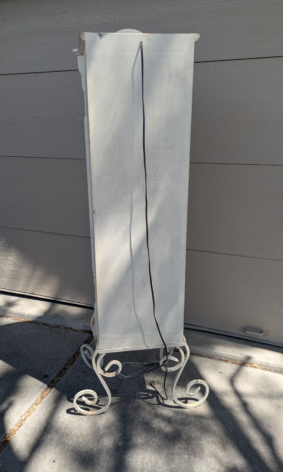 Vintage Shabby Chic French Country Cottage White Curio Display Cabinet Iron Legs