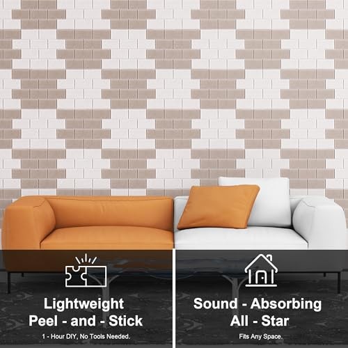 Acoustic Panels Seamless Visual, 16 Pack, 16×12 inch Deep & Light Camel Brick