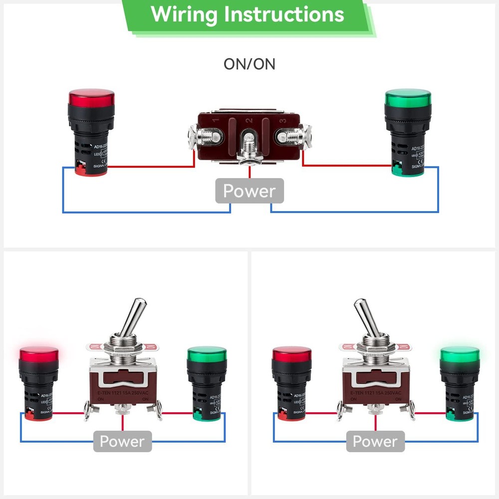 5 Pack Rocker Toggle Switch 15A 250V AC SPDT Latching Switch with Waterproof ...