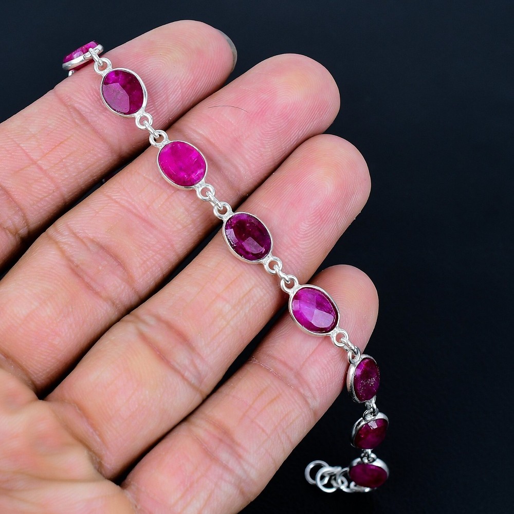 Natural Red Ruby Bracelets Solid 925 Sterling Silver Jewelry Perfect Gift UK