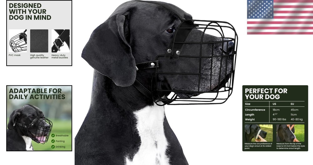 Humane Large Dog Muzzle with Adjustable Straps - Breathable Wire Basket Design