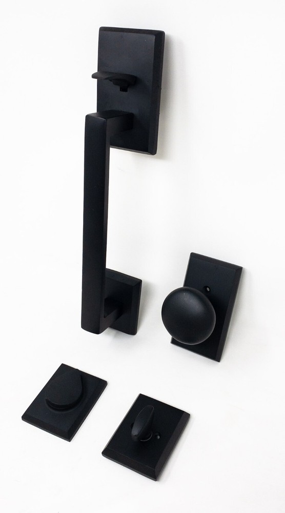 Emtek Rustic Modern Rectangular Sectional Keyed Entry Handleset Medium Bronze