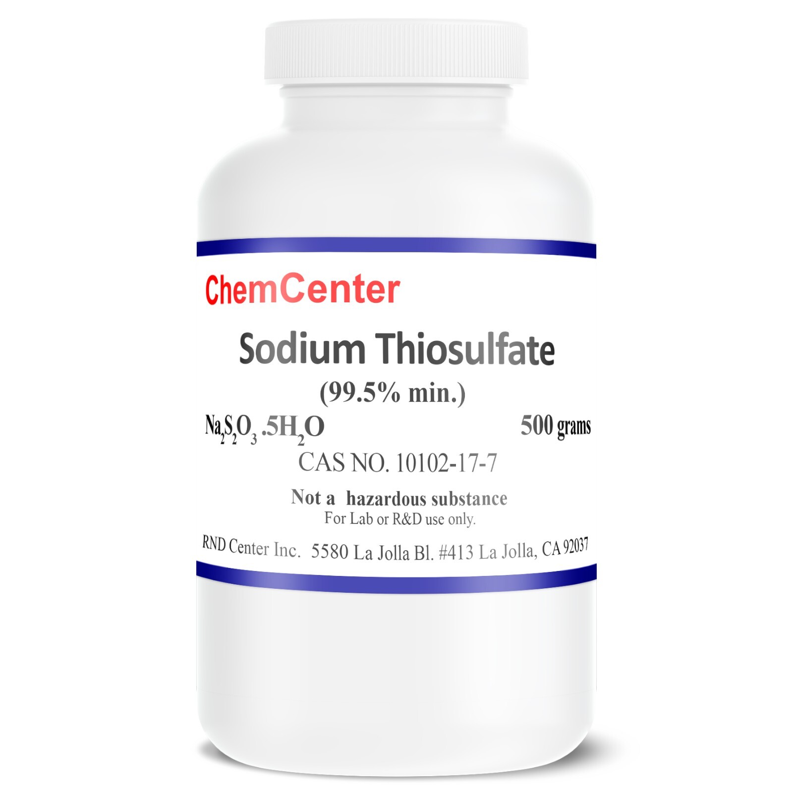 Sodium Thiosulfate, Reagent, Fine Crystal, 99.5% min., 500 grams