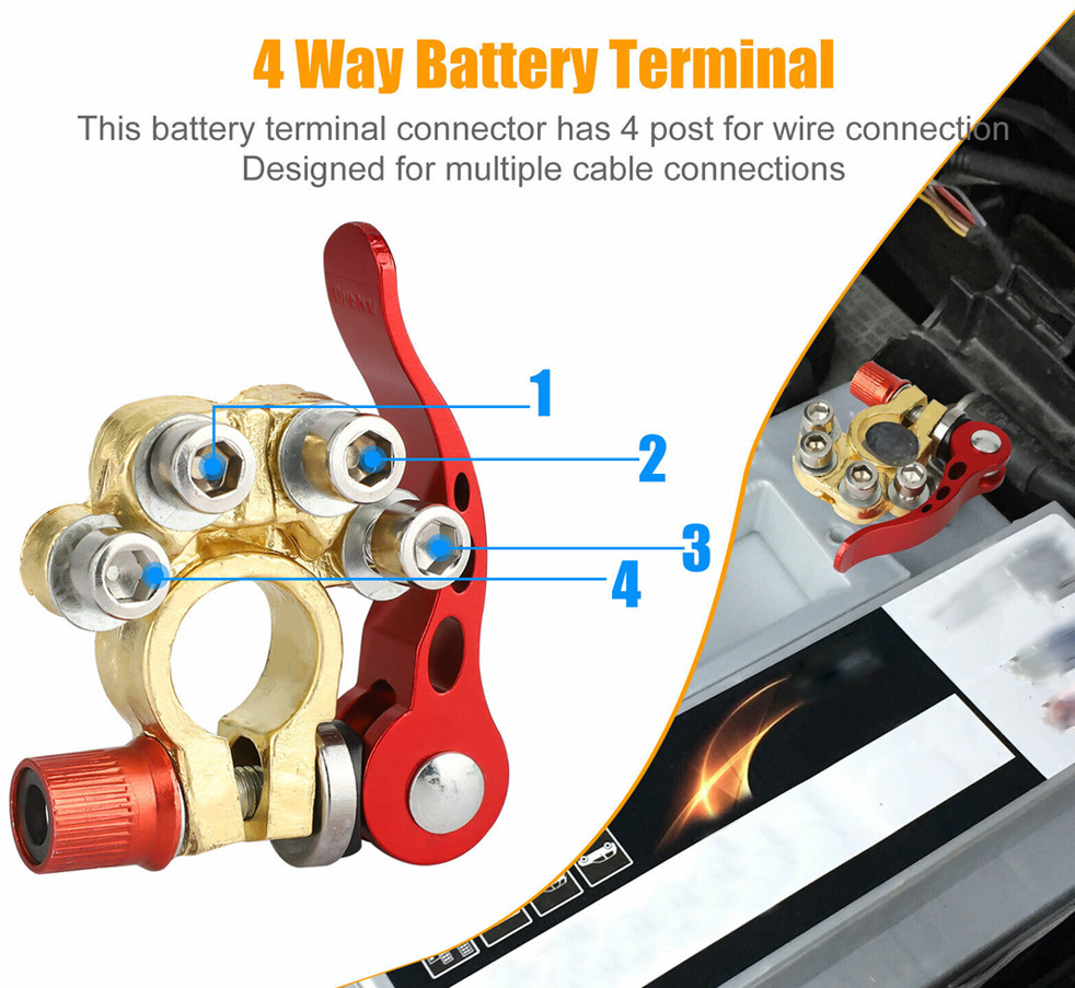 4 Pcs Car Battery Terminals Connector Clamp Quick Release Adjust Disconnect Tool