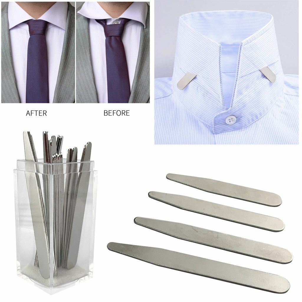 20/36/40Pcs Metal Collar Stays 10 Magnets 4 Sizes With Box For Men Dress Shirts