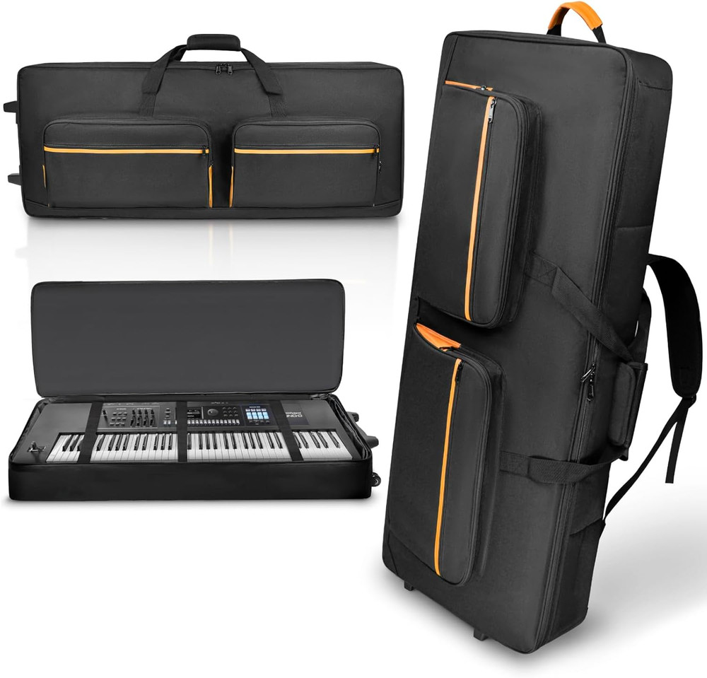73/76 Key Keyboard Case with Wheels & Adjustable Shoulder Straps– Padded Rolling