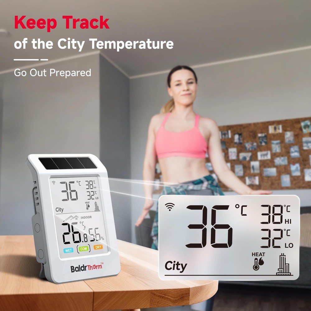 BaldrTherm WiFi Bluetooth Thermometer Hygrometer, Solar Boost, Remote...