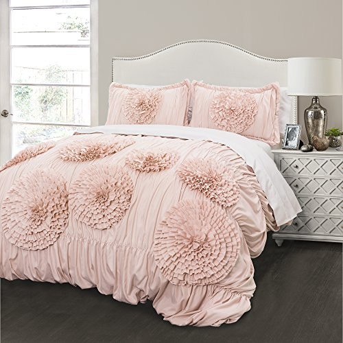 Lush Décor - Comforter Set, Super Soft Ruffle Bedding with Full/Queen Blush