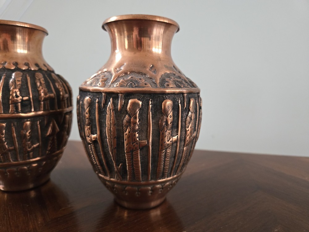 2 Vintage Persian or Middle Eastern Repousse Copper Vases