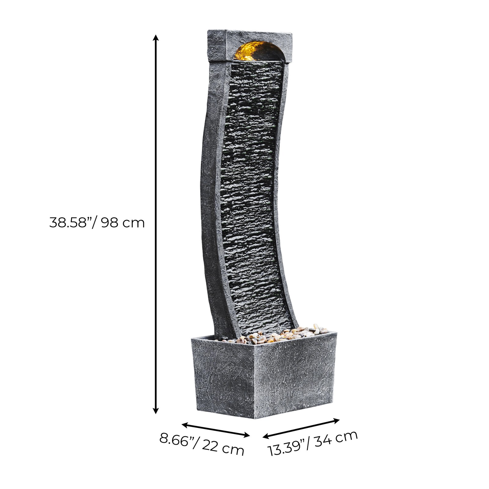 Teamson Home Modern Curved Slate Waterfall Fountain with LED