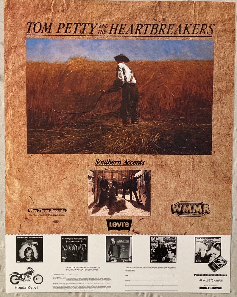 Tom Petty ‘85 Promo Poster Philadelphia Radio Station Contest Southern Accents F