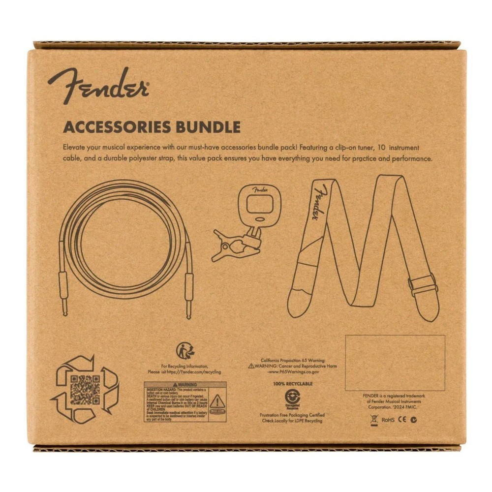 Fender Accessory Essentials Pack (Cable, Clip-On Tuner, Strap)