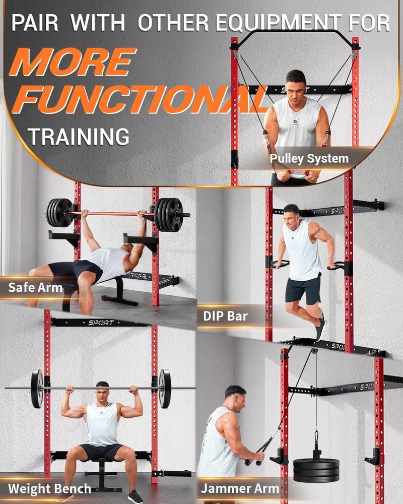 Power Cage Power Rack 1000LBS Folding Squat Rack Workout with J-Hook Pull Up Bar