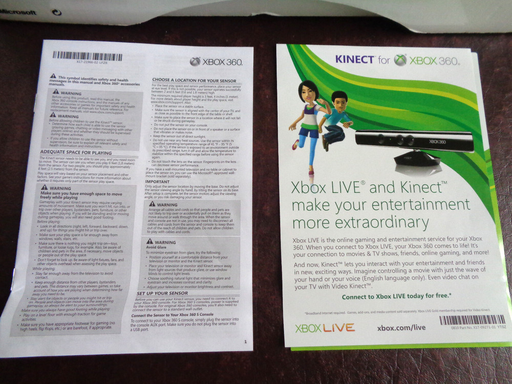 EMPTY BOX Cables & Manual NO SENSOR UNIT - Xbox 360 KINECT Sensor Bar Model 1414