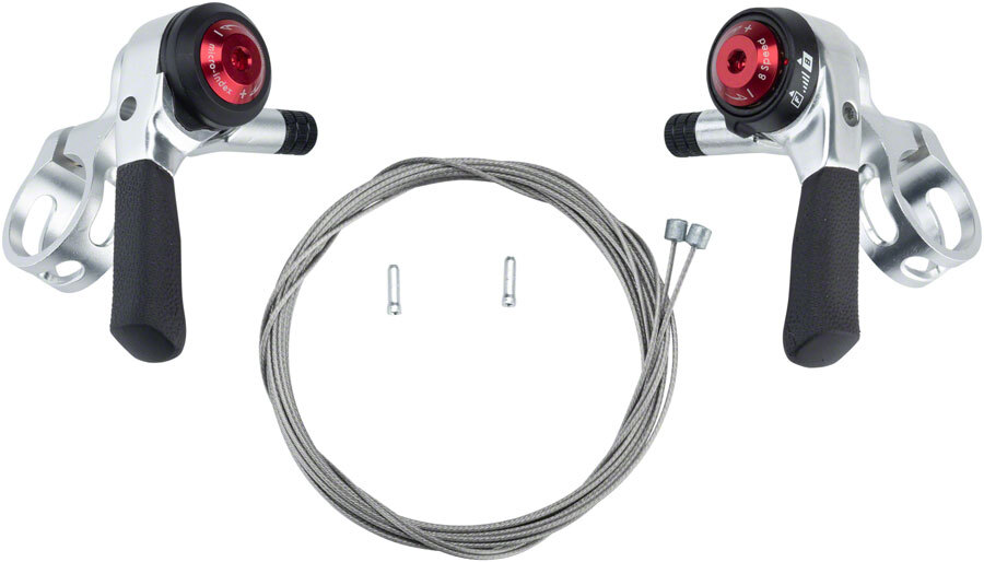 microSHIFT Thumb Shifter Set, 8-Speed, Double/Triple, Compatible, Silver