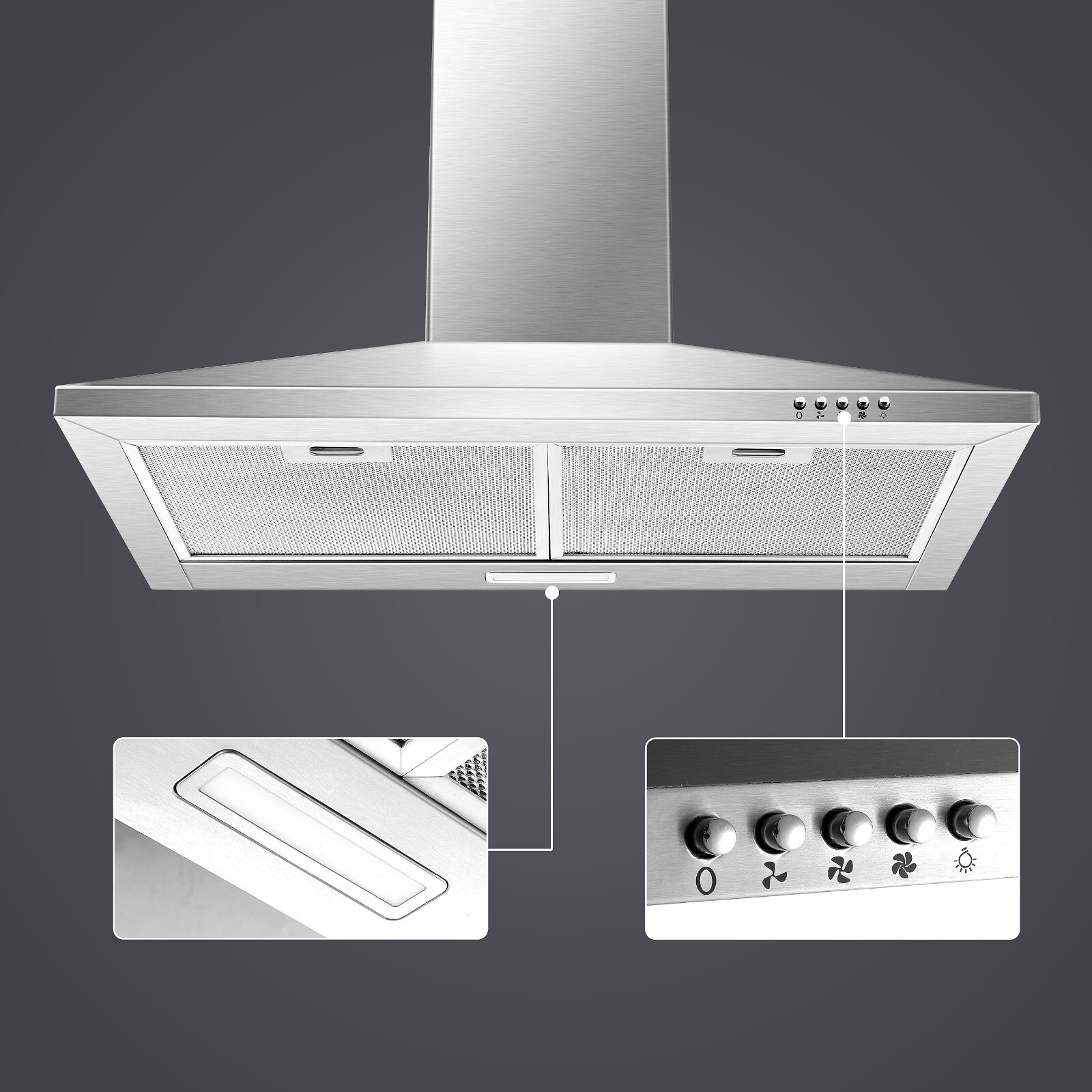 30 Inch Wall Mount Range Hood 500 CFM Stainless Steel 3 Speed Kitchen Vent