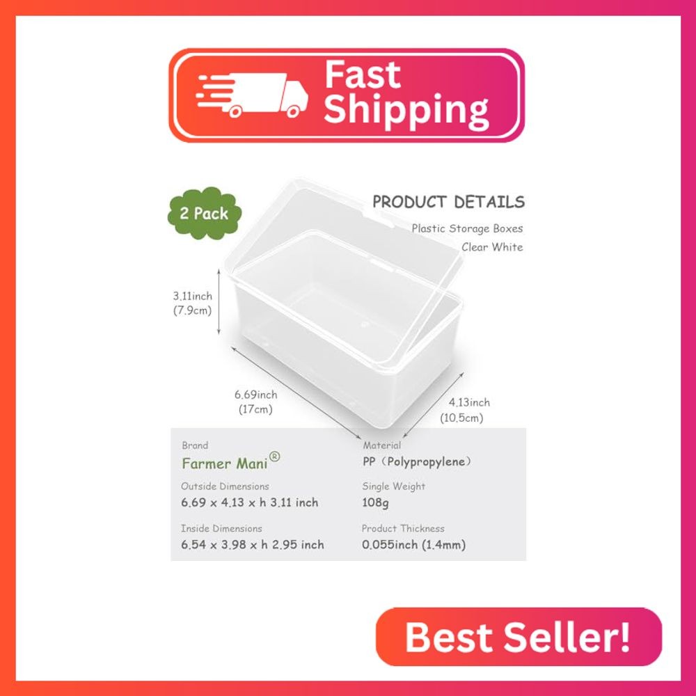Farmer Mani Clear Plastic Storage Case, 6.69 x 4.13 x 3.11 inch Rectangular Box