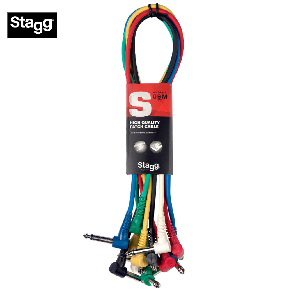 6-PACK Stagg 1FT  Right Angle 1/4" to Same 1/4" Mono Patch Cable SPC030L E