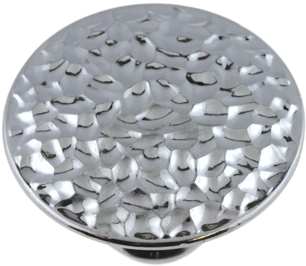 (5 Pack) 1-1/2 inch Hammered Surface Knob Polished Chrome