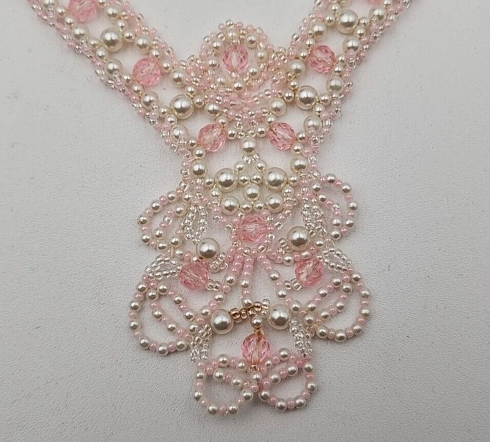 Vintage Pink & White Seed Bead Statement Necklace