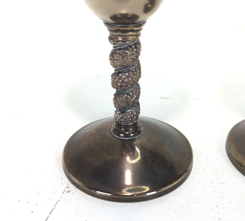 Vintage 6 Silver Plated Roma S.L. Spain Madrid 7-1/8” Height Wine Goblets Used