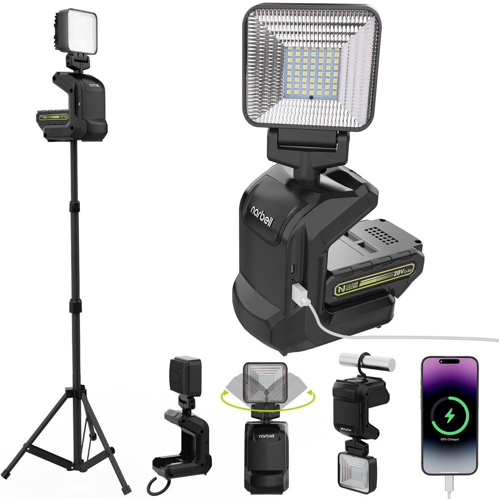 Rechargeable LED Work Light on Stand, Portable Work Lights with Telescopic Tr...