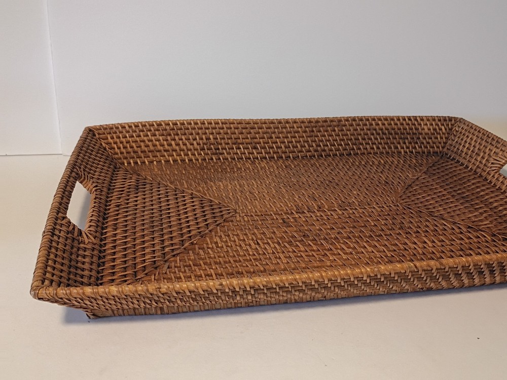 Large Rectangular Rattan Tray With Handles Low Sides