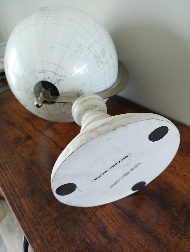 World Rotating Globe White 2011 Stands 15” Tall Educational Decor
