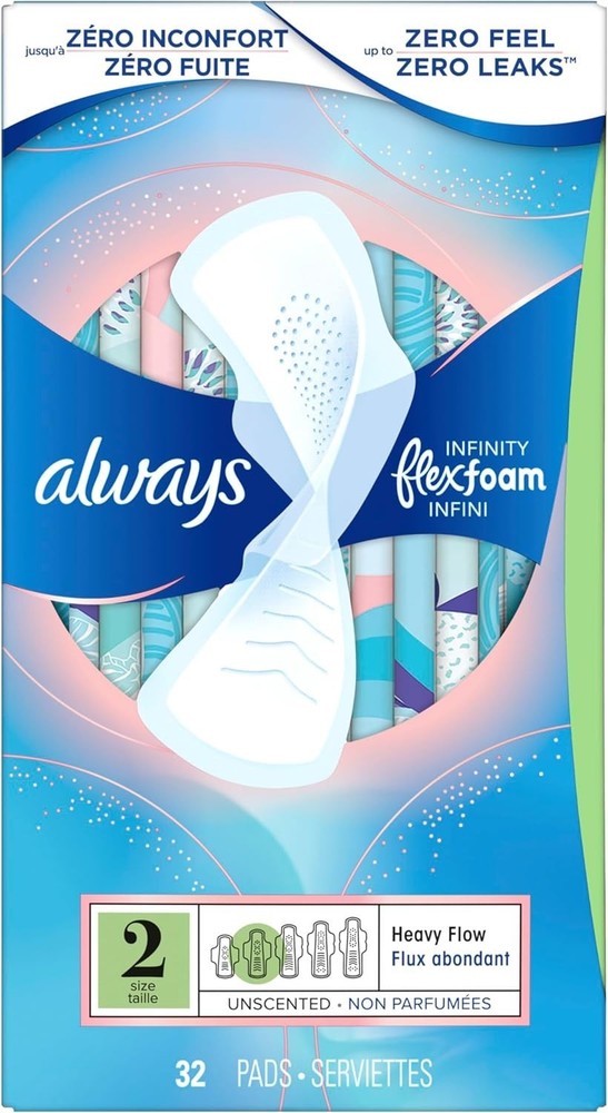 Always Infinity Flexfoam Pads Size 2 Heavy Absorbency Unscented 96 Count