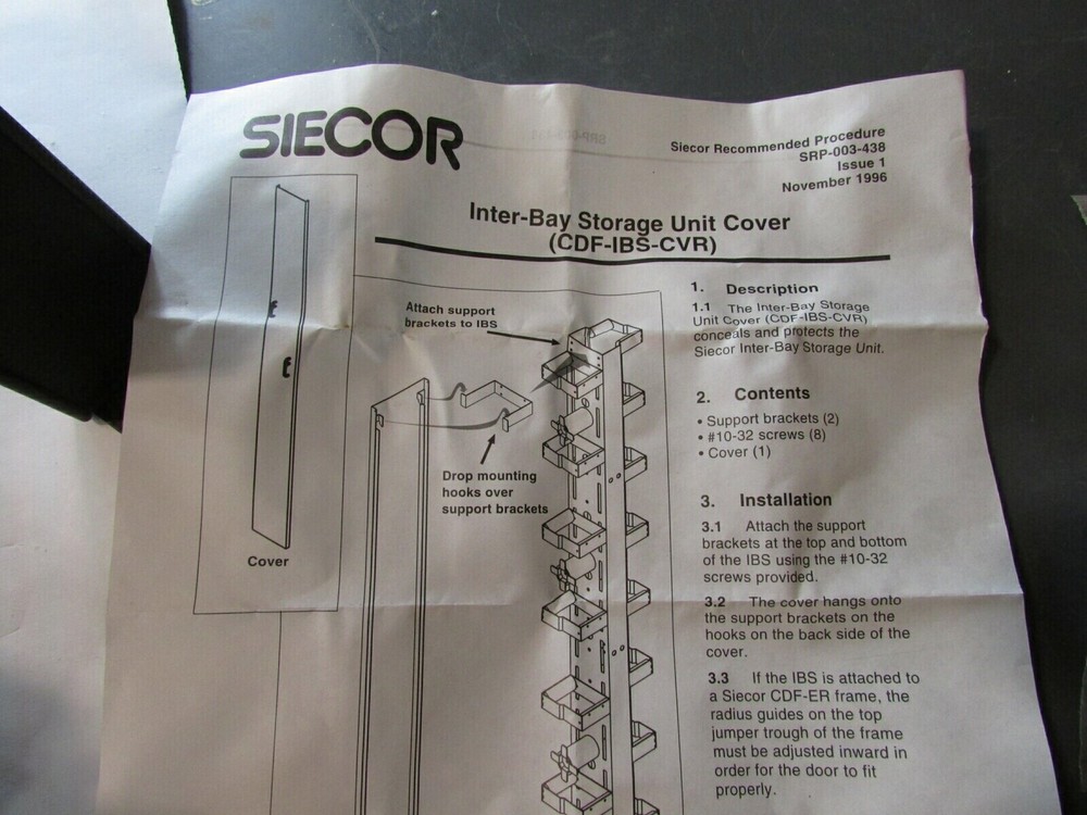Lot of 6 Siecor Server Cover Panel Brackets, Rack Cabling Chassis Hardware