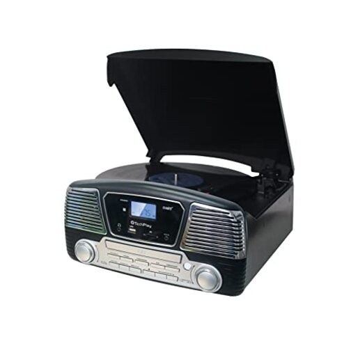 TechPlay ODC35BT with Bluetooth, 3 Speed Turntable Programmable MP3 CD Player,