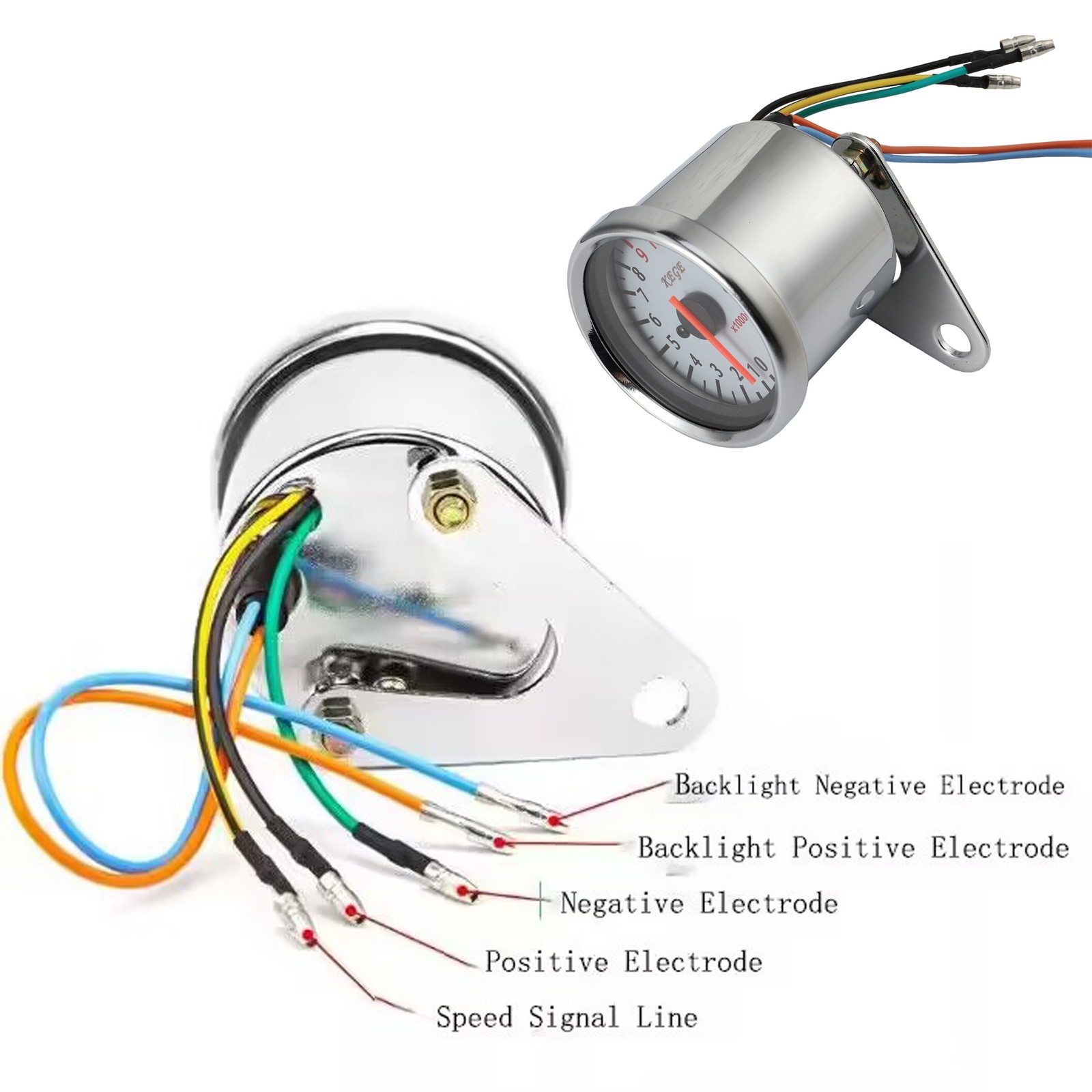 Universal Fit Motorcycle Tachometer with Clear LED Backlit Display