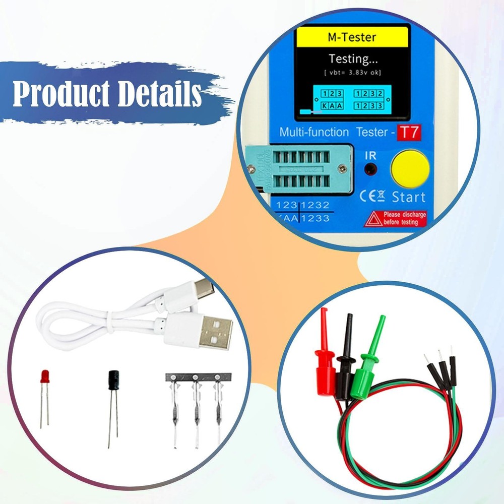 Full Color Display Transistor Meter -t7 Multifunction Component Tester Meter