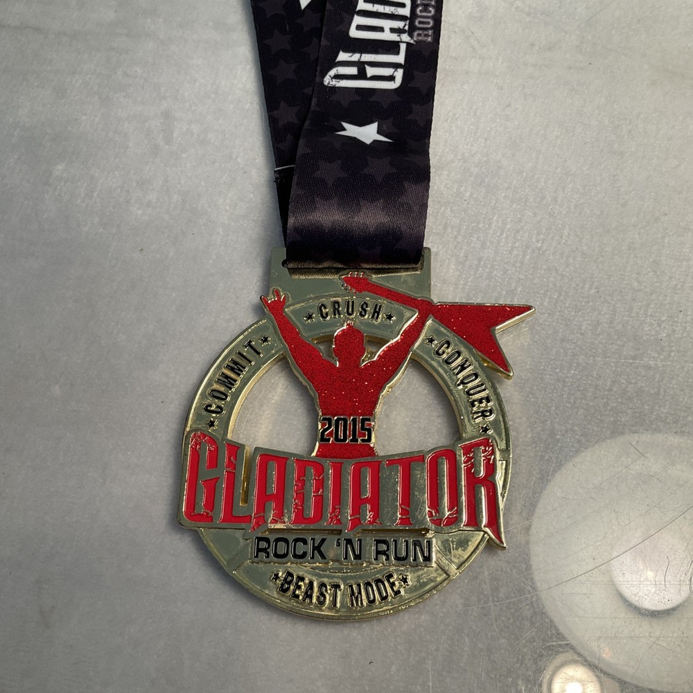 Gladiator Rock N Run - Finisher Medal and Lanyard Commit Crush Conquer 2015