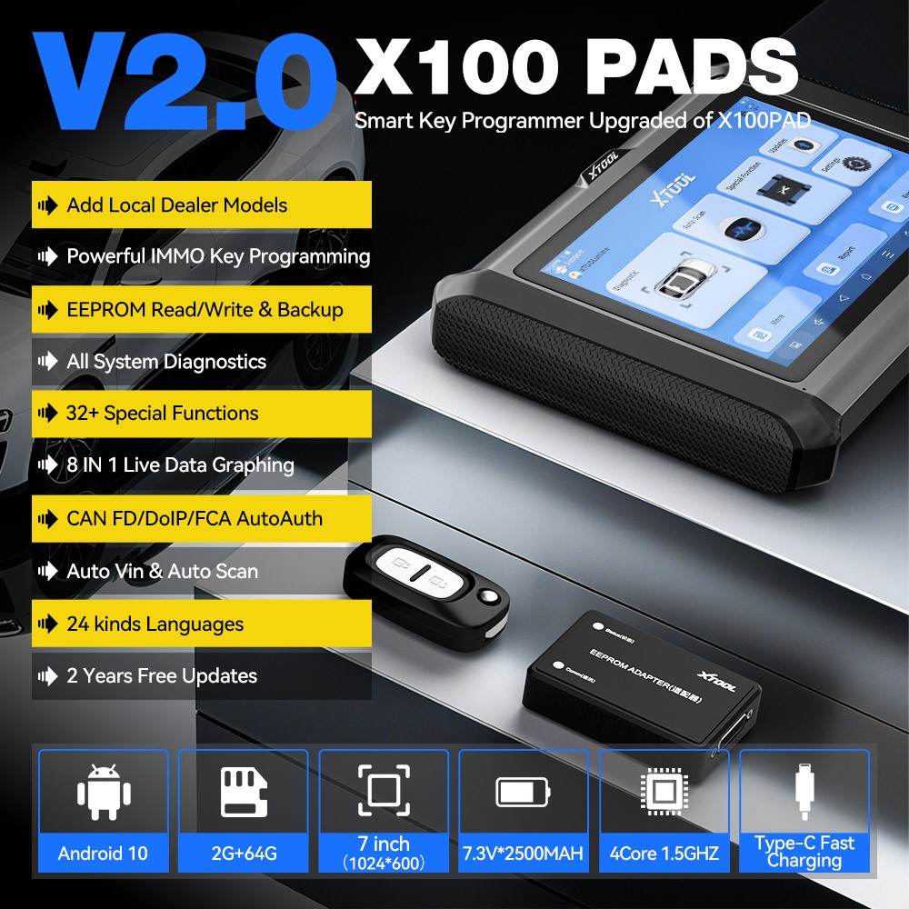 XTOOL X100PADS OBD2 Scanner IMMO Car Key Programmer Full System Diagnostic Tool