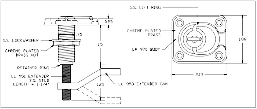 LL 957, lock latch with extender cam, marine lock,latch